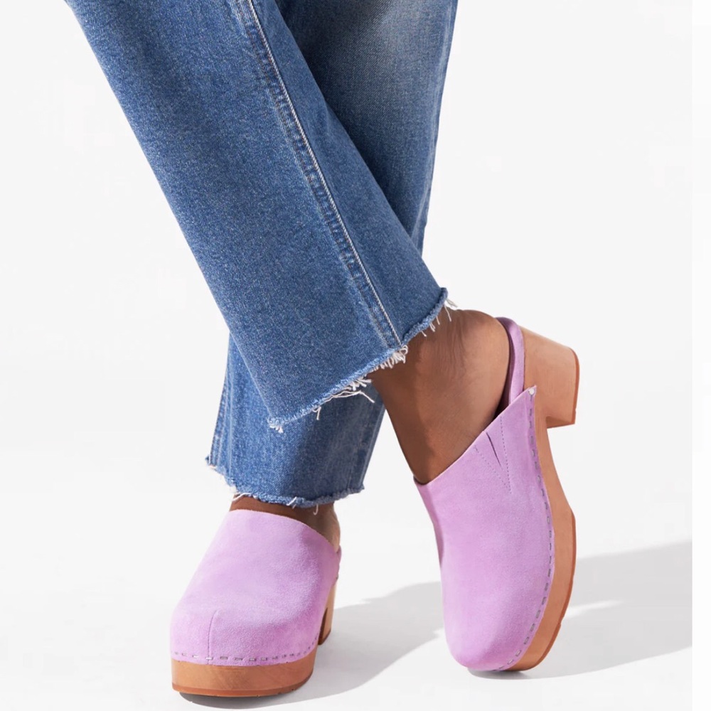 Charlotte Stone Martino Suede Lavender Lilac Mules Platform Clogs size 7